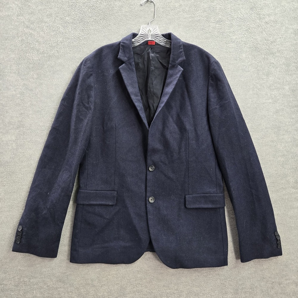 Hugo Boss Men Blazer 40R Blue Polyester Virgin‎ Wool Button Long Sleeve